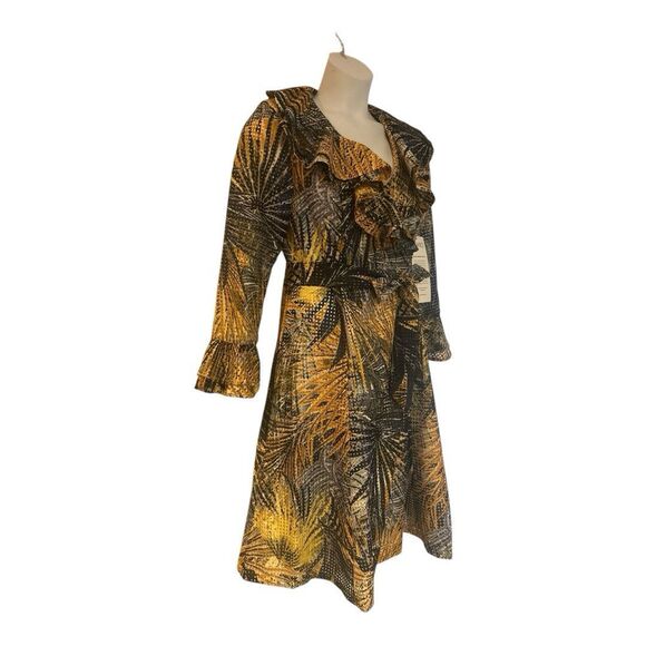 ASHRO Ruffle Wrap A-Line Desk to Dinner Cocktail Party Guest Career Church Dress - Picture 5 of 16